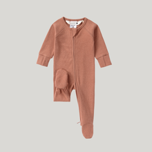 Load image into Gallery viewer, Susukoshi Pointelle Organic Zip Growsuit - TERRACOTTA
